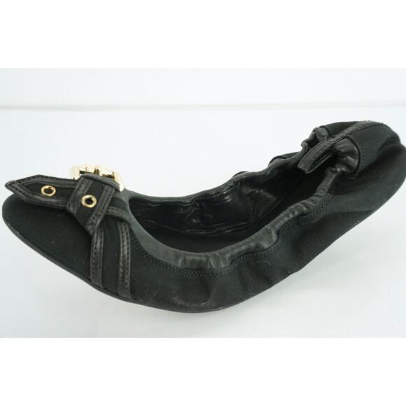 Burberry Thompson Black Leather Belted Pointy Ballet Flats Size 36 New - Picture 1 of 11